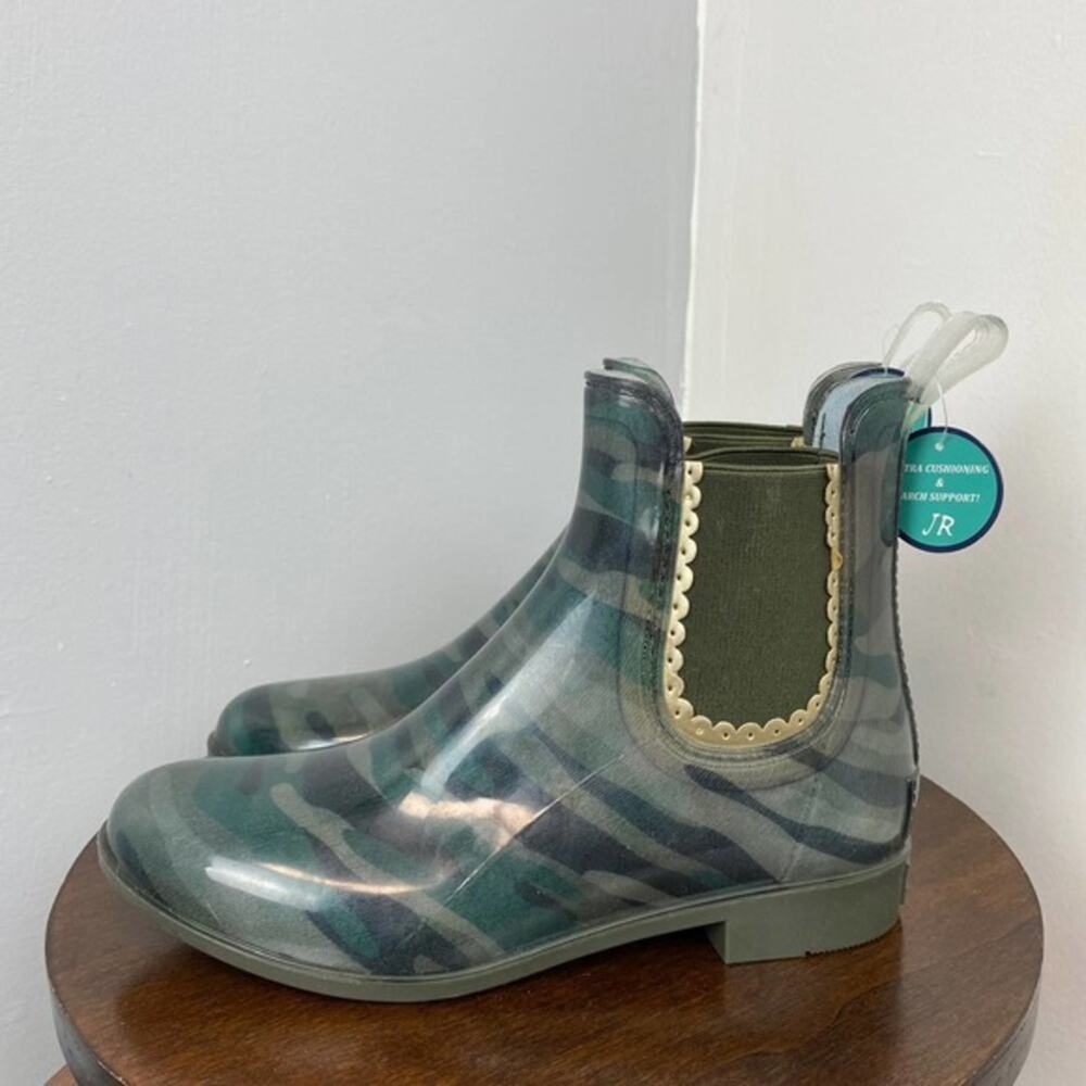 Jack Rogers Green Camo Sallie Print Rainboot Rain Ankle Bootie Sz 8
